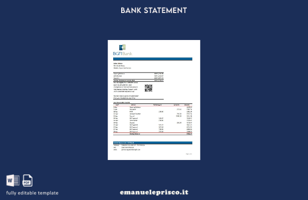 Modello Excel di estratto conto bancario BGFI della Guinea Equatoriale in stile 